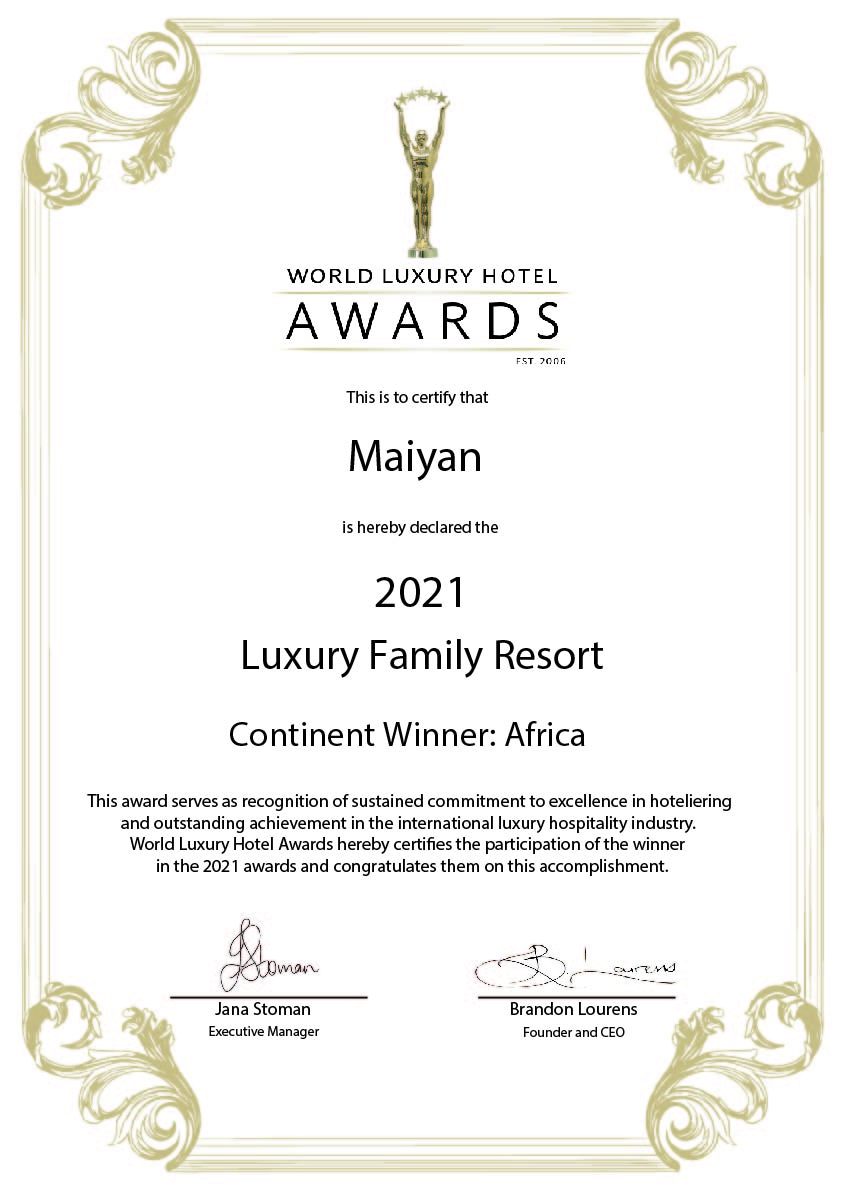 Hotel Awards Certificate Continent_Maiyan 2021