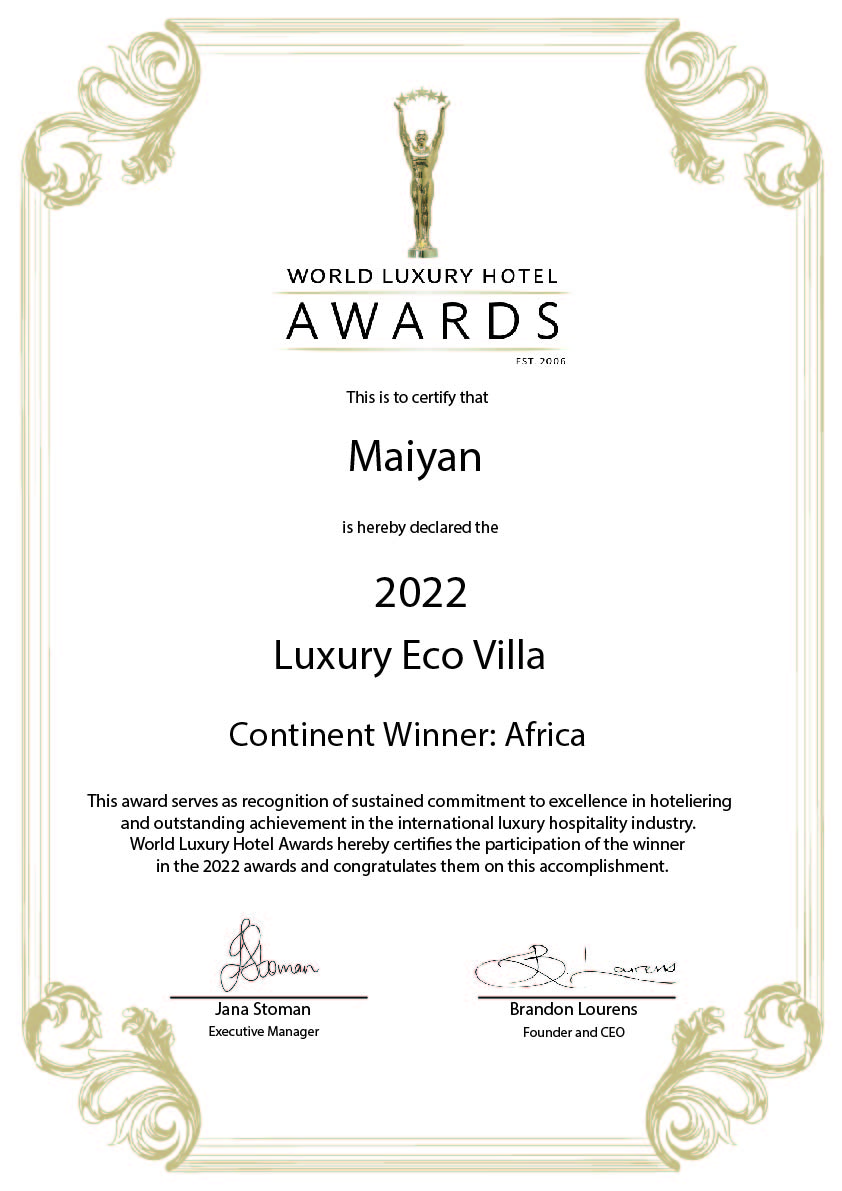 Hotel Awards Certificate Continent_Maiyan 2022